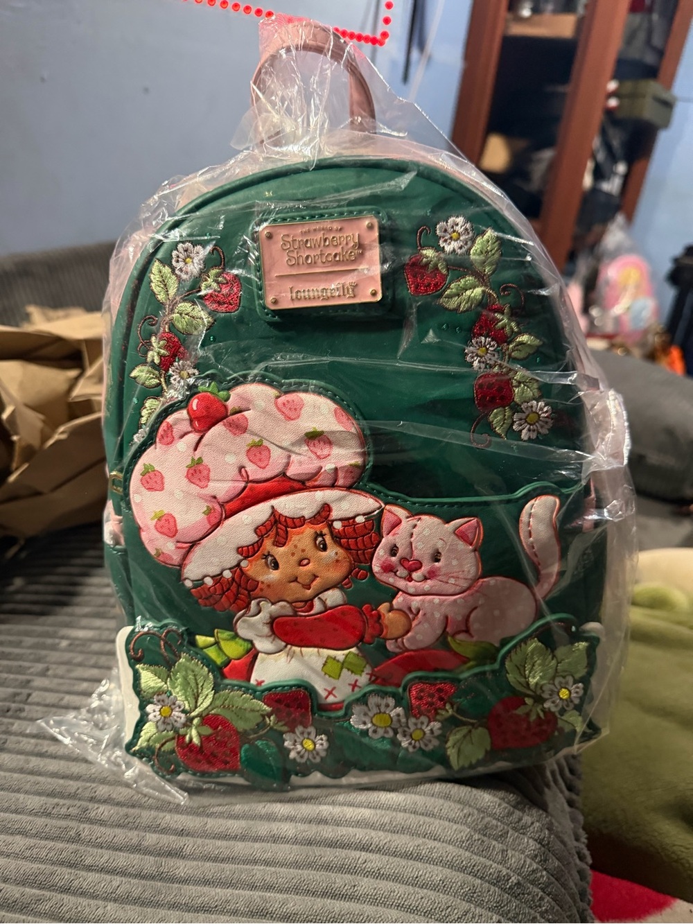 Loungefly Green Strawberry Shortcake Mini Backpack with Pink Accents